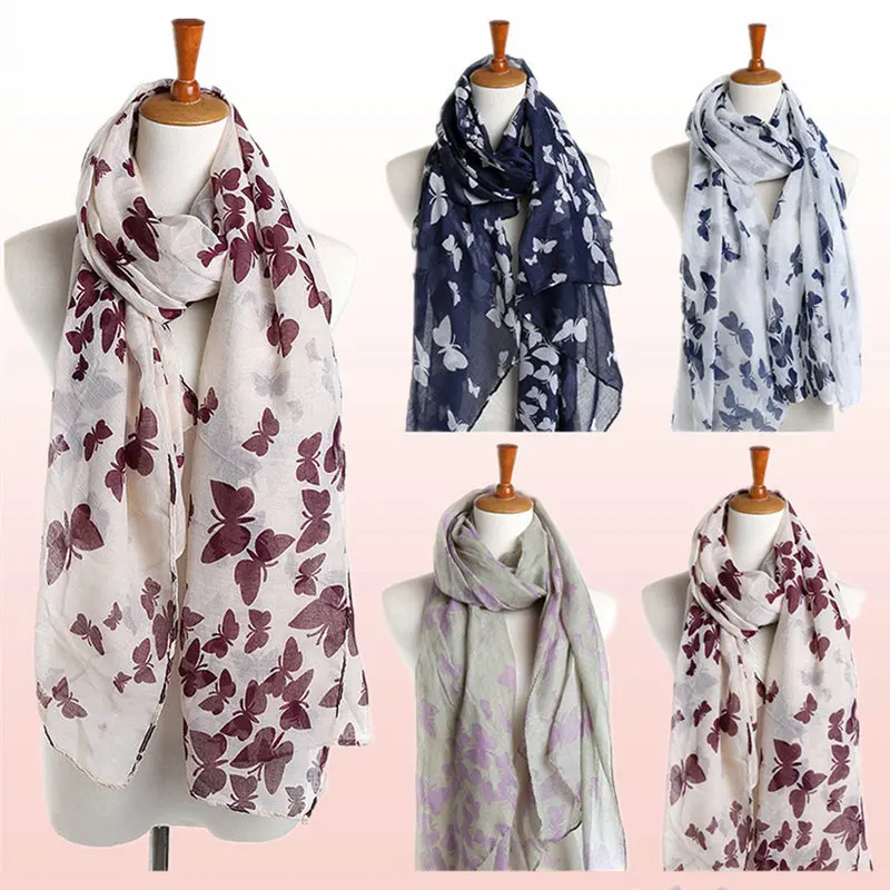 Шарф-накидка с бабочками женский синий весна-лето шарф бабочкой YG562 |