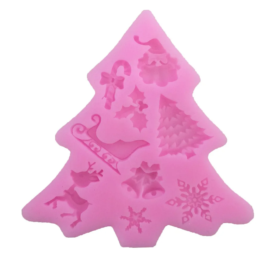 2PCS Christmas Tree &amp Little Deer Snowflakes Bells Type Candy Fondant Cake Molds For The Kitchen Baking mould | Дом и сад