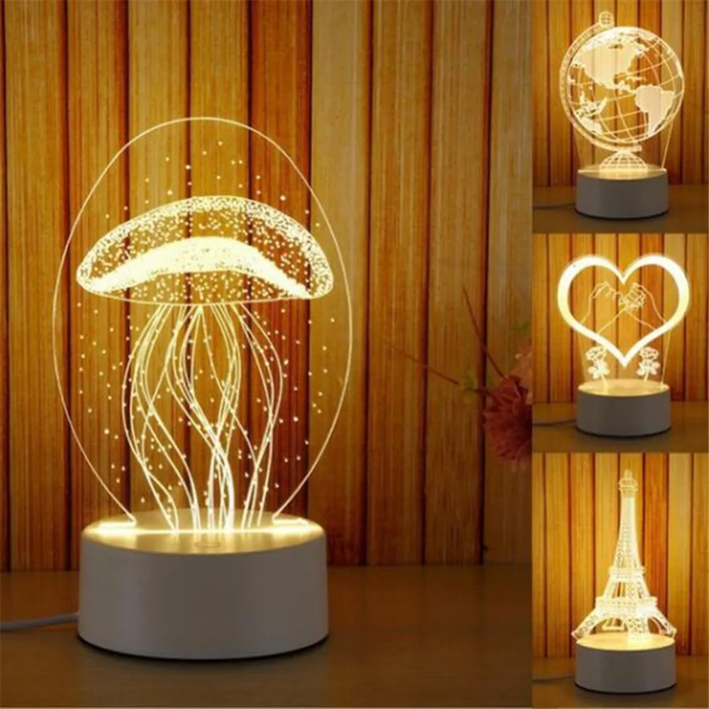 Новинка 3D Медузы Парижская башня светодиодная USB Сенсорная настольная лампа