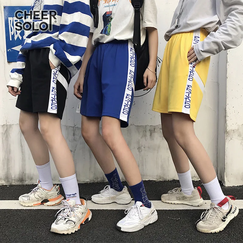 CheerSolo Harajuku шорты сбоку полосатый письмо печати Для женщин эластичные синий