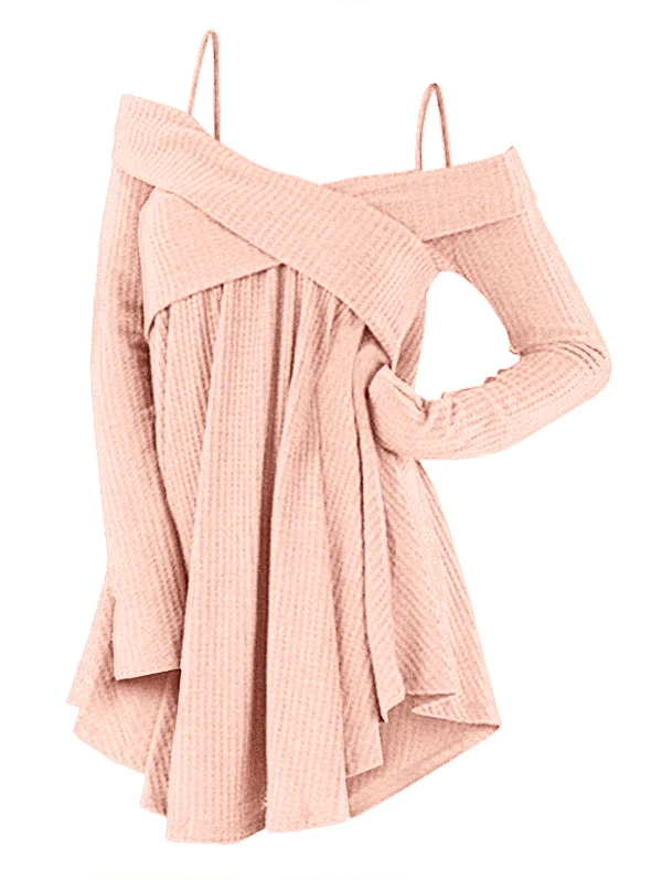light Pink Sweater Bella philosophy, женский свитер, пуловер с открытыми плечами, перекрещивающиеся свитера,, длинный рукав, осенняя туника, свитер для женщин - Цвет: light Pink Sweater