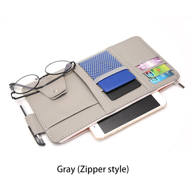 Gray (Zipper) IKSNAIL автомобильные аксессуары солнцезащитные очки клип автомобильная сумка для хранения многофункциональный солнцезащитный козырек бизнес держатель для Карт Коробка для хранения - Название цвета: Gray (Zipper)