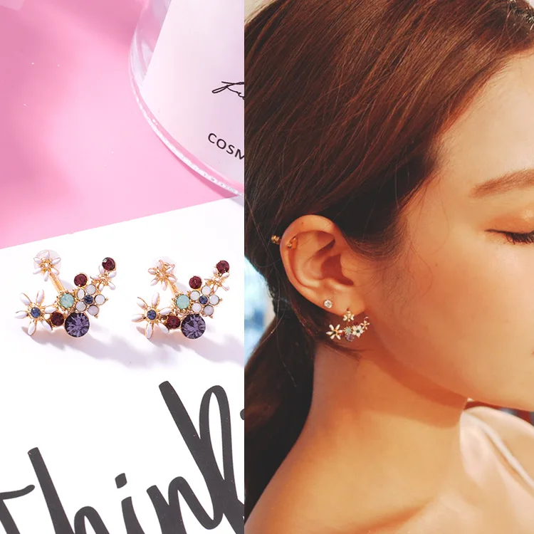 2018 Fashion Sweet Cute Crystal Blossom Flower Earrings S925 Silver Plated Stud Earring For Women Wedding Engagement Jewelry | Украшения и