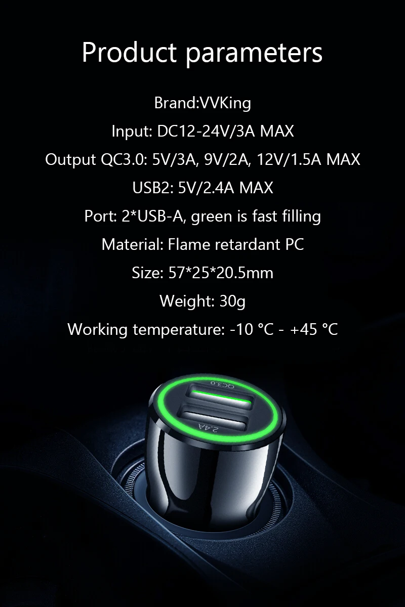 VVKing 5А быстрое автомобильное зарядное устройство Quick Charge 3,0 Для Xiaomi iPhone huawei LG SONY samsung AFC FCP QC3.0 зарядка 2USB двойная автомобильная зарядка