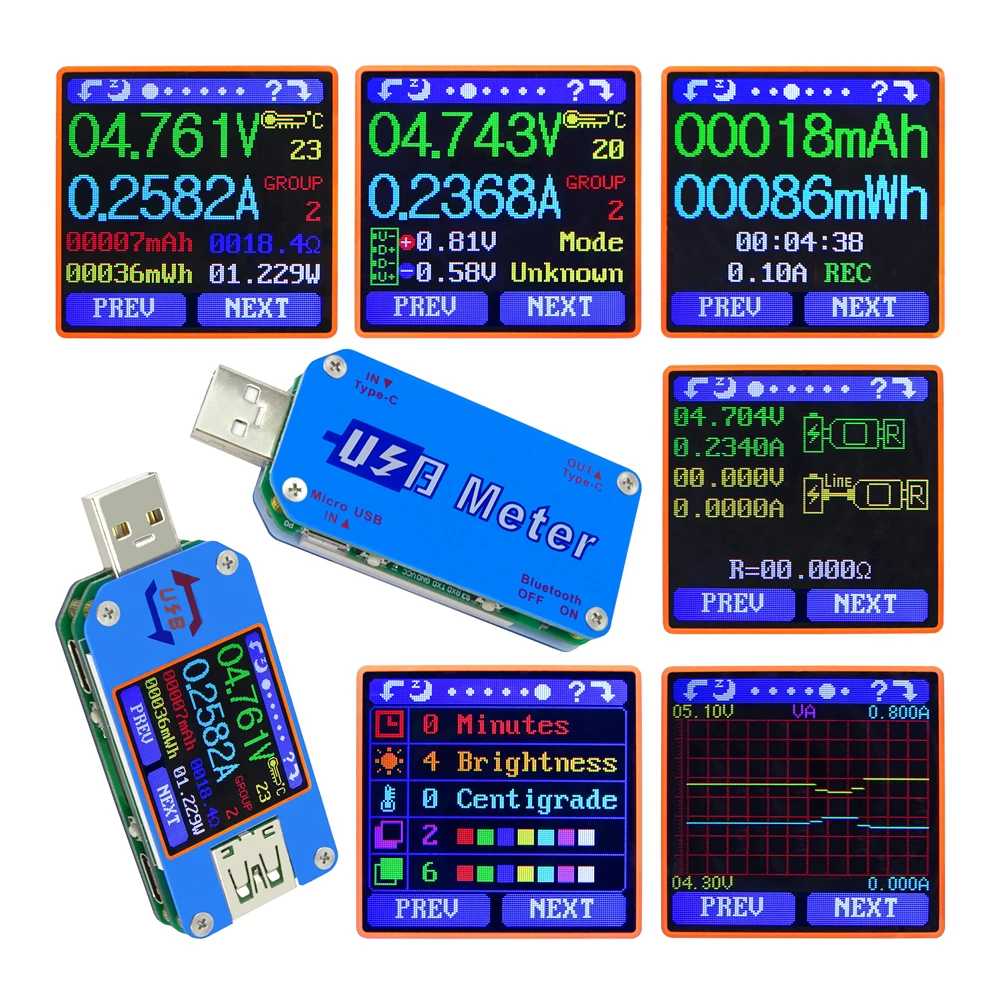 USB тестер 2 0 Type C цветной ЖК Вольтметр Амперметр измеритель тока напряжения