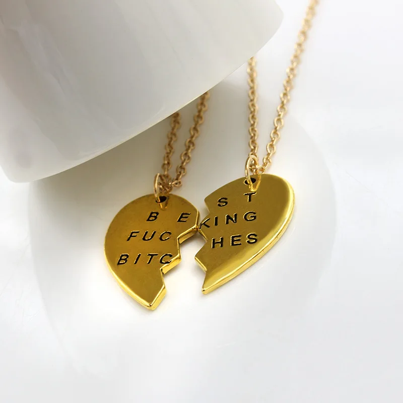 2015 Broken Heart Pendant Necklace Gold Chain Statement Choker Best Bitches for You Jewelry Women|necklace resin|necklace applenecklace line |