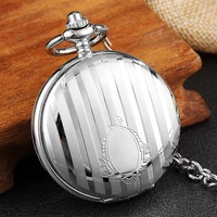 luxury silver stripe carved vintage mechanical pocket watch double side hand wind men women skeleton steampunk chain fob watches