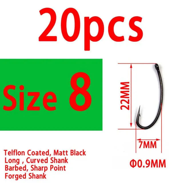 20pcs size 8 Bimoo 20 шт./упак. longshank тельфлон покрытие Карп рыболовные крючки удлиненное Карп рыболовные крючки Высокое качество изогнутый ствол рыболовные крючки - Цвет: 20pcs size 8