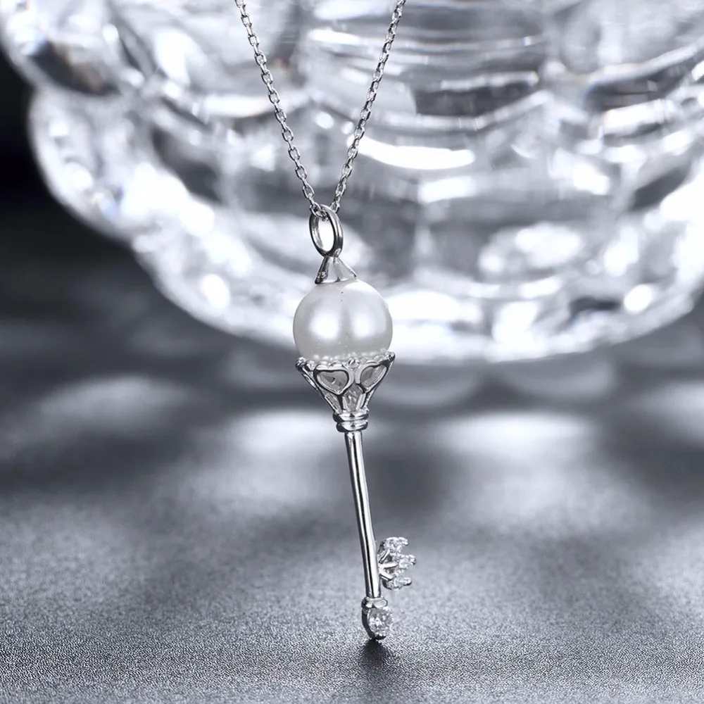 925 Sterling Silver Key Pearl Diamond Necklace Clavicle Chain Mens Women Sale Jewelry Cable Gift | Украшения и аксессуары