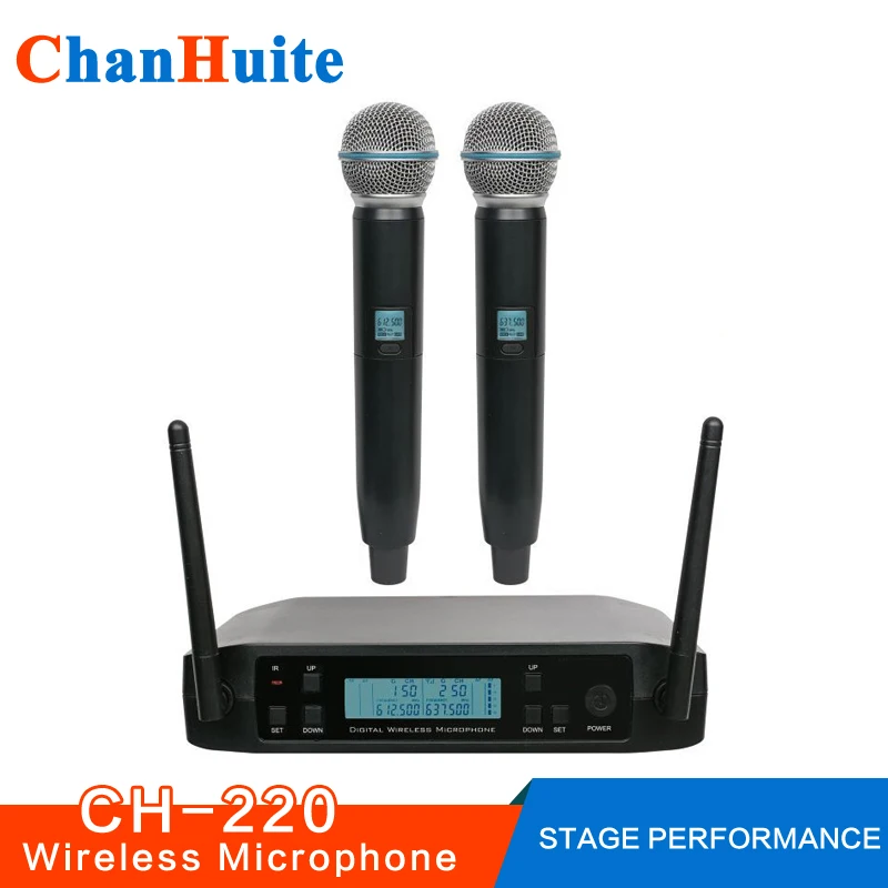 Двойная ручная Беспроводная микрофонная система UHF регулируемые частоты