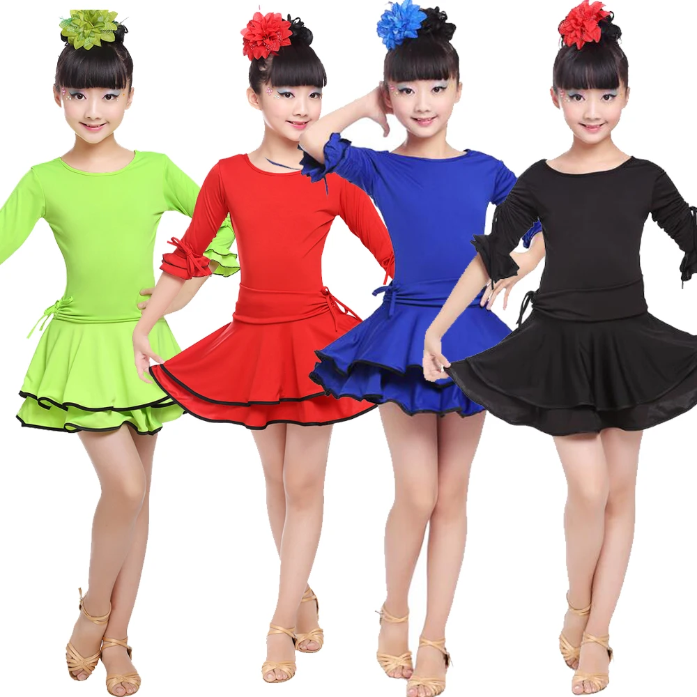 

Girl Long Sleeves Latin Dance wear Standard Kids Latin Competition dance Dress Children Salsa Ballroom Dancing costumes Outfits