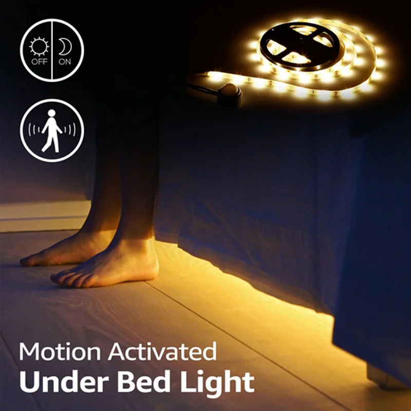 

1m 2m 3m 4m 5m DC12V LED Strip Light With Motion Sensor 110V 220V Input Power Supply For Bedroom Closet Wardrobe Lighting 5v rgb