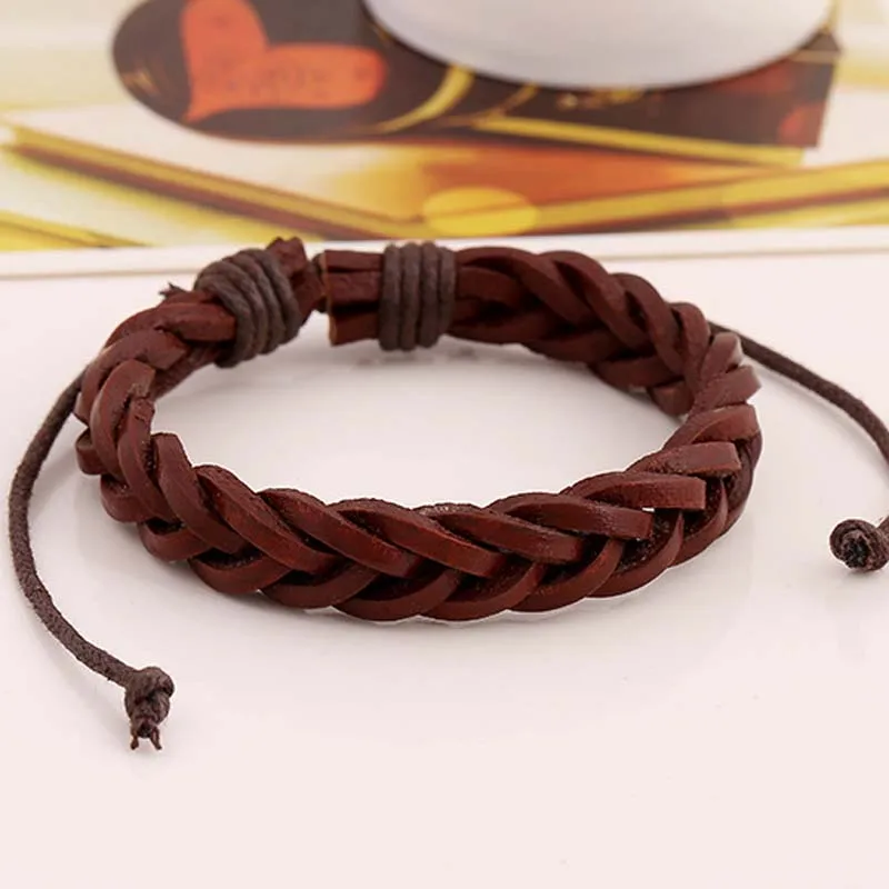 Винтаж Вязание кожаный браслет личности PU Веревка Тканые Браслеты подарок для