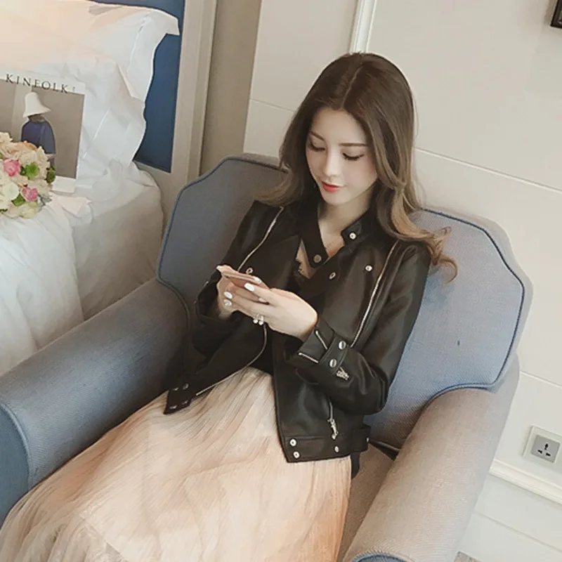 Женские пальто из основной коллекции Новинка 2017 уличный стиль весна кожаная