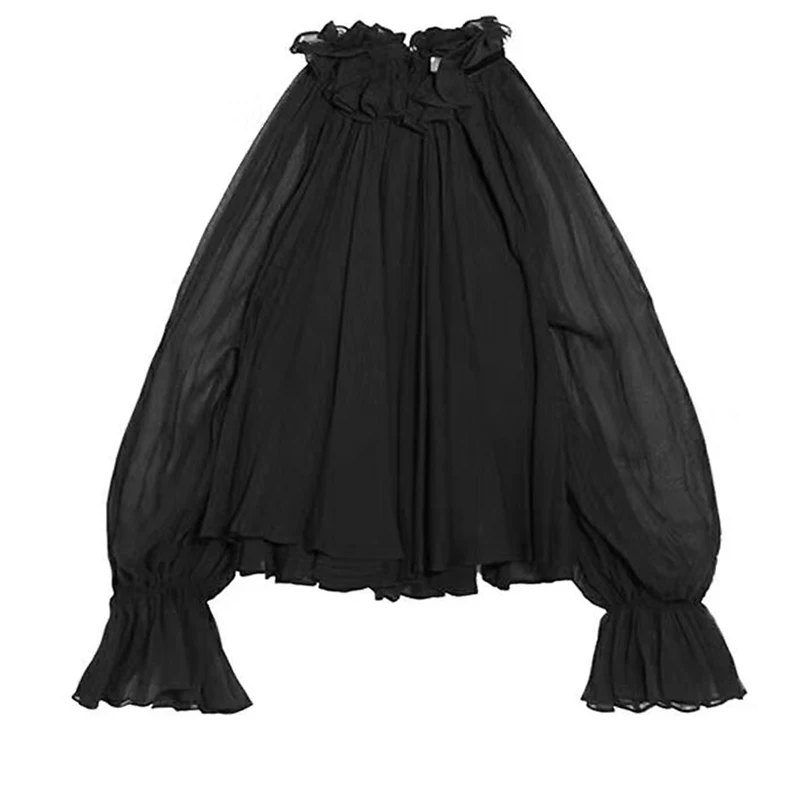 Фото TWOTWINSTYLE Chiffon Shirt For Women Off Shoulder Stand Collar Ruffles Lantern Sleeve Summer Blouse Female Fashion OL Clothing Женская TWOTWINSTYLE Chiffon Shirt For Women Off Shoulder Stand Collar Ruffles Lantern Sleeve Summer Blouse Female Fashion OL Clothing Женская