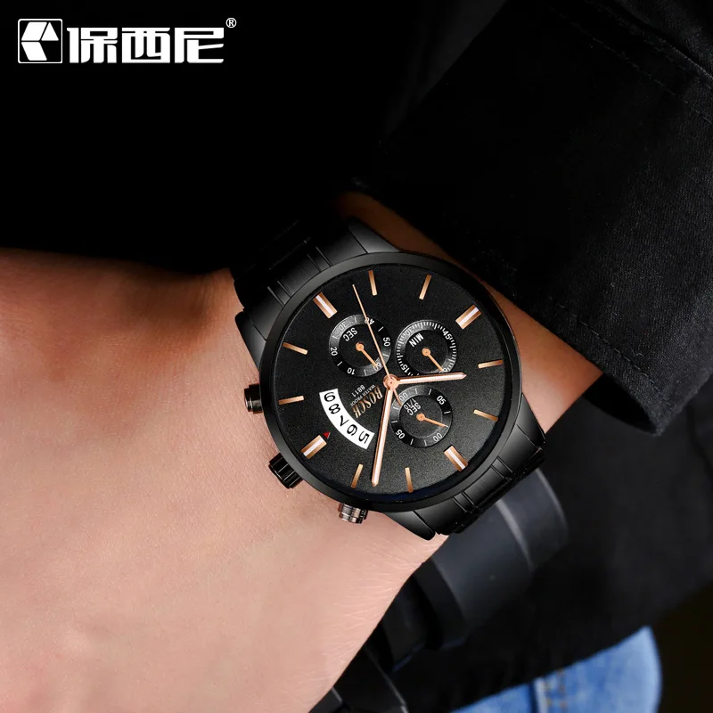 2020 relogio masculino часы Мужская мода Спорт Нержавеющая Сталь Чехол кожаный ремешок