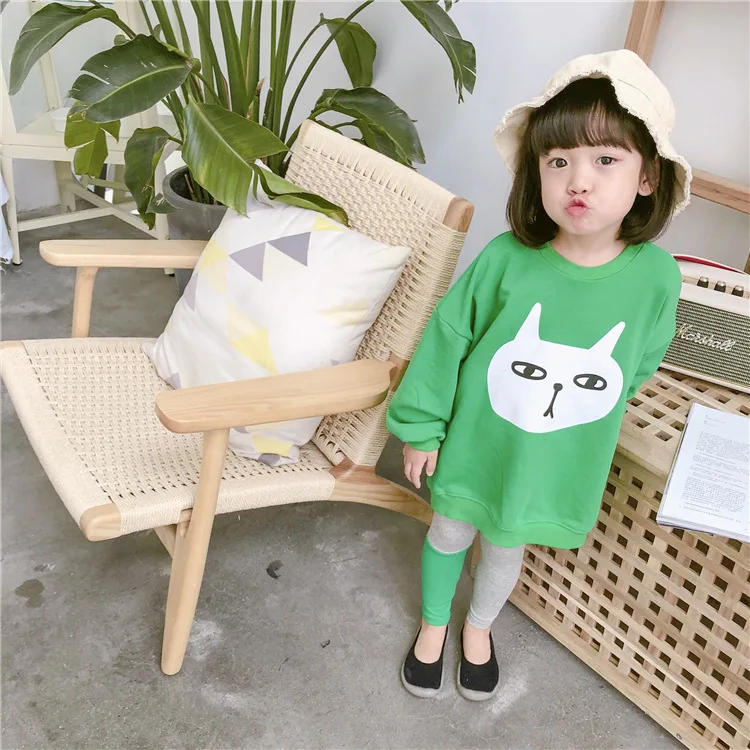 Новое поступление Свитер для девочек из хлопка с рисунком кота пуловер длинными