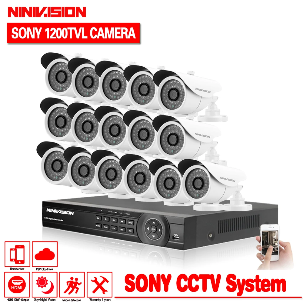 

HD CCTV security system 16 channel 1080P AHD DVR kit 16*1200TVL Sony CCD Outdoor White video surveillance security camera system