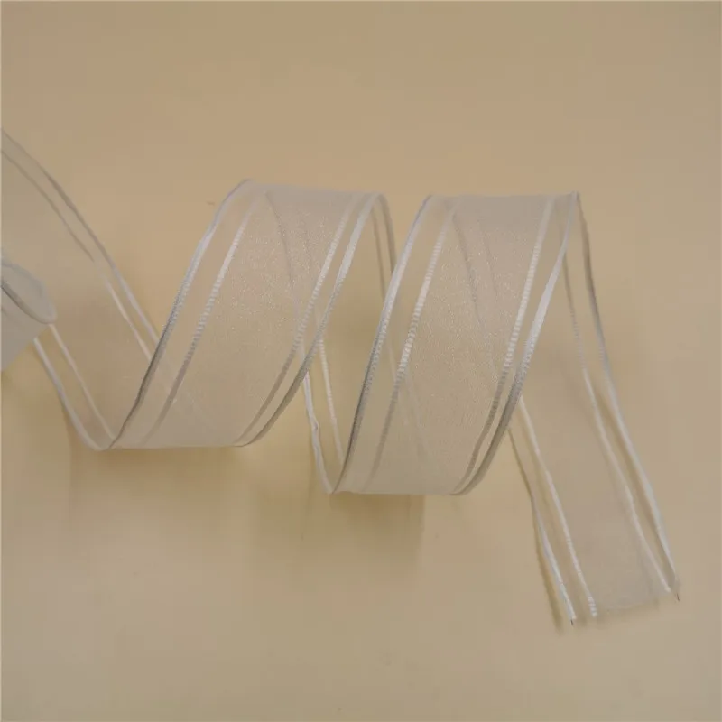 

38MM X 25yards wired white organza sheer ribbon for gift box wrapping DIY crafts N1019