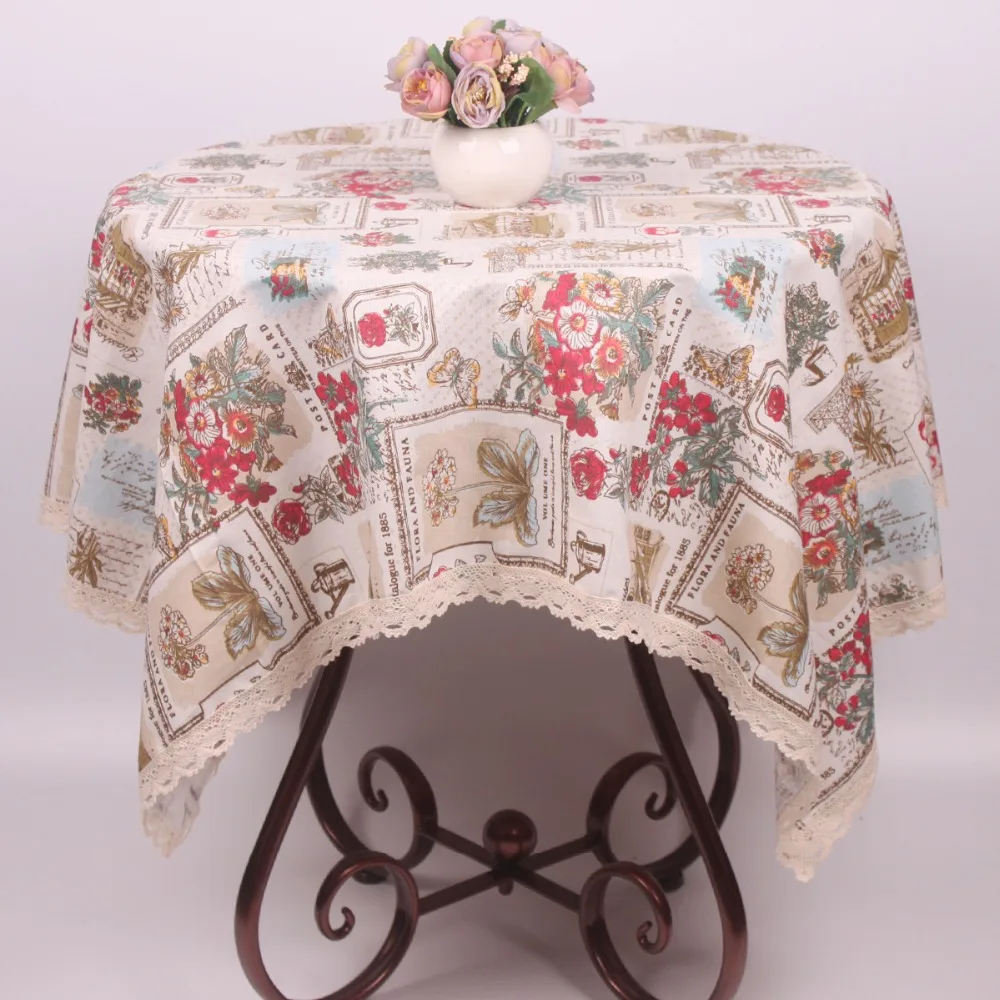 

CURCYA Mediterranean Tablecloth Cotton Linen Romantic Floral Stamps Vintage Table Cover Wedding Party Christmas Table Cloth