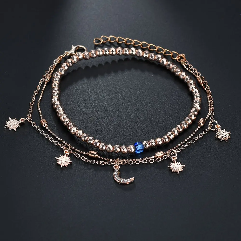 

2019 Multi-layer Beaded Star And Moon Anklet Gift For Women Young Girl Fashion Bohemian Beach Beautiful Anklets