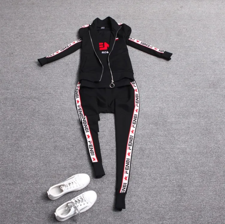 Комплект женский 2019 новый весна и осень Повседневная мода боковые полосы буквы