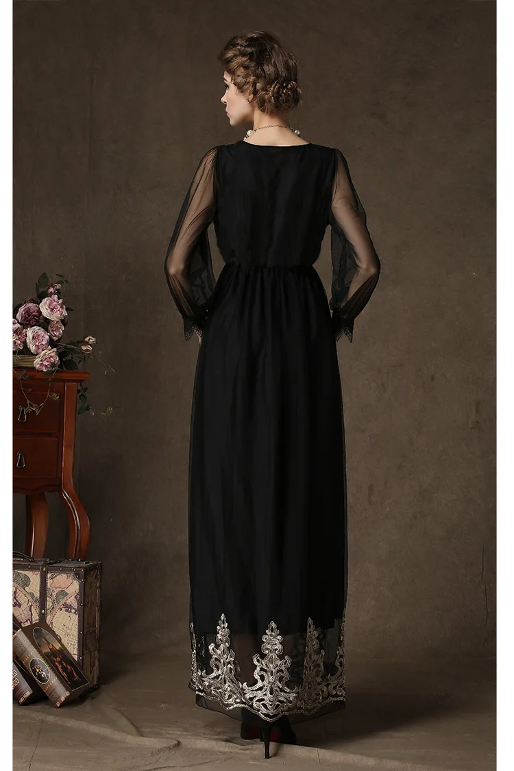 2019 New Arrivals Scoop Golden Embroidery Pattern Appliqued Full Sleeve Ankle-Length Chiffon Muslim Evening Dress Plus Size | Свадьбы и