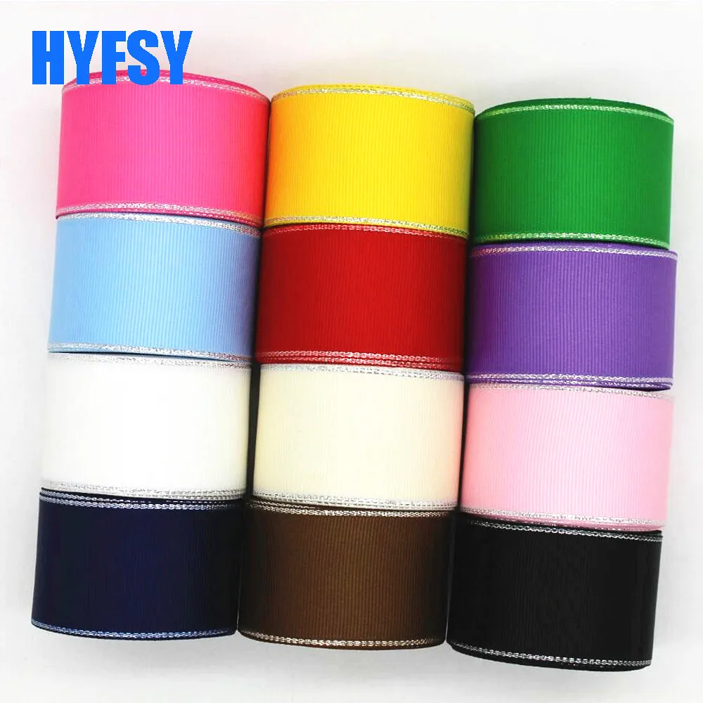 

10 Yards 10mm16mm25mm38mm Glitter Silver Edge Grosgrain Double-Sided Ribbon Crafts DIY For Hair Bows Christmas decor Materials