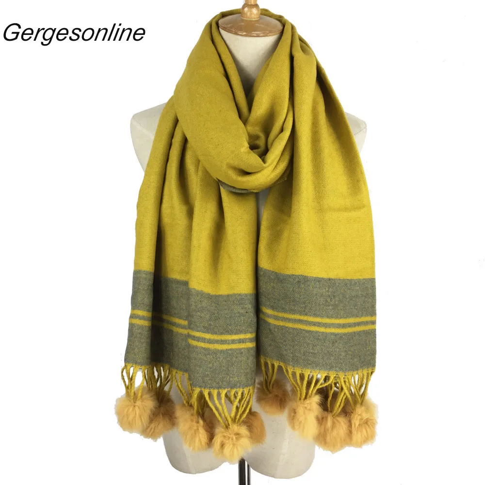 Очень красивый шикарный зимний шарф в полоску с милыми помпонами|winter scarf|shawl