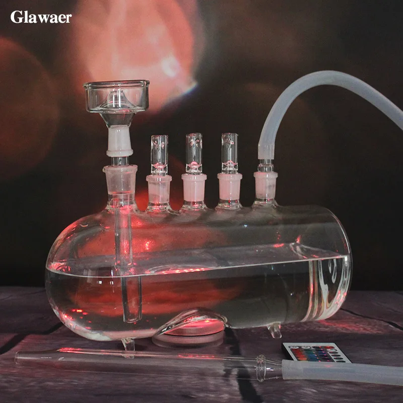 

2017 new arrival horizontal big glass hookahs shisha with 3 release valves LED light chicha glass water pipes tube nargile