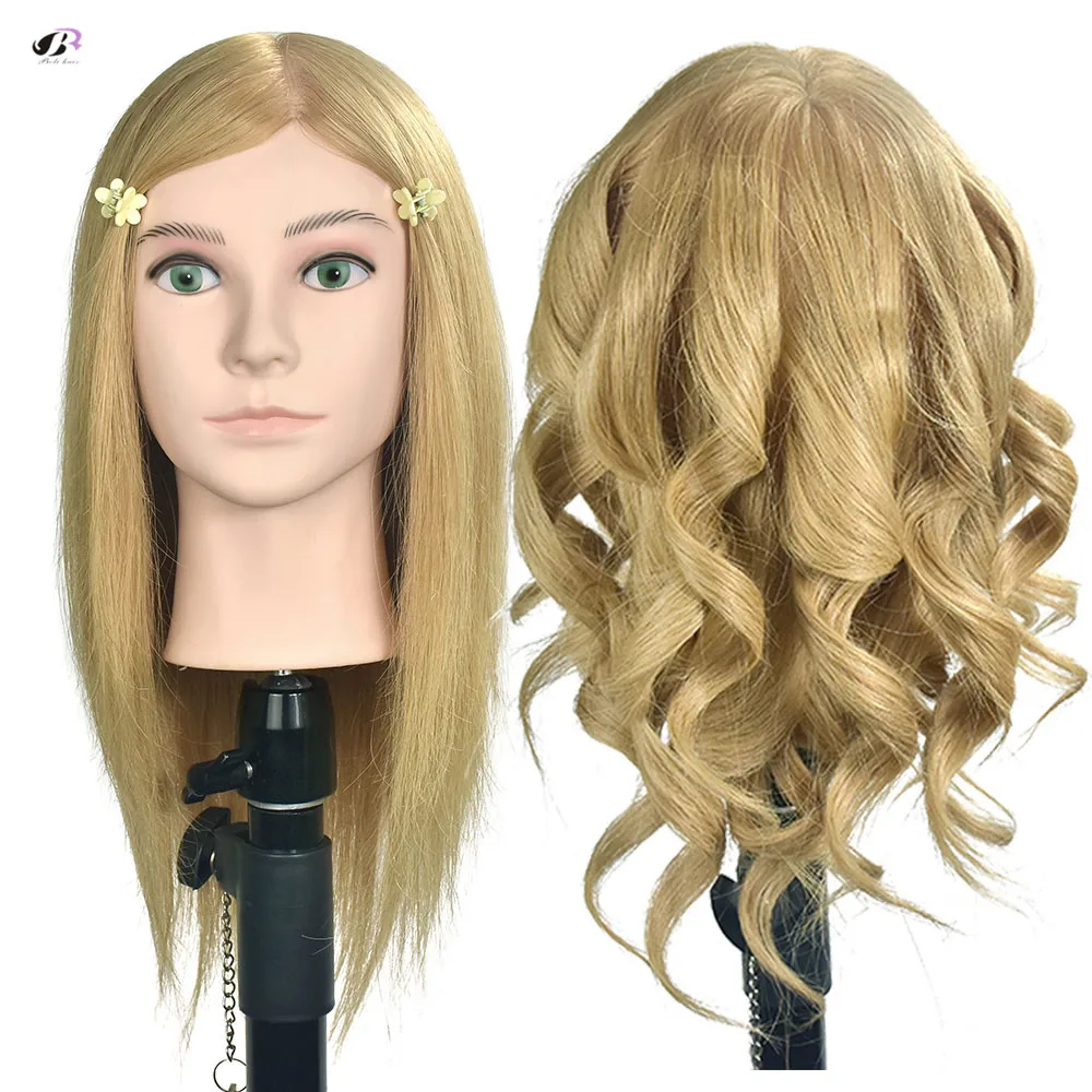 16inch 100 Human Hair Blonde Hair Mannequin Head Salon Training Female Mannequin Head Hairstyles Cosmetology Hairdressing Tools