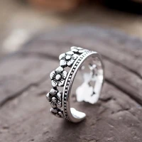 new exquisite retro silver plated jewelry corolla female christmas gift crown flower personality opening rings r234