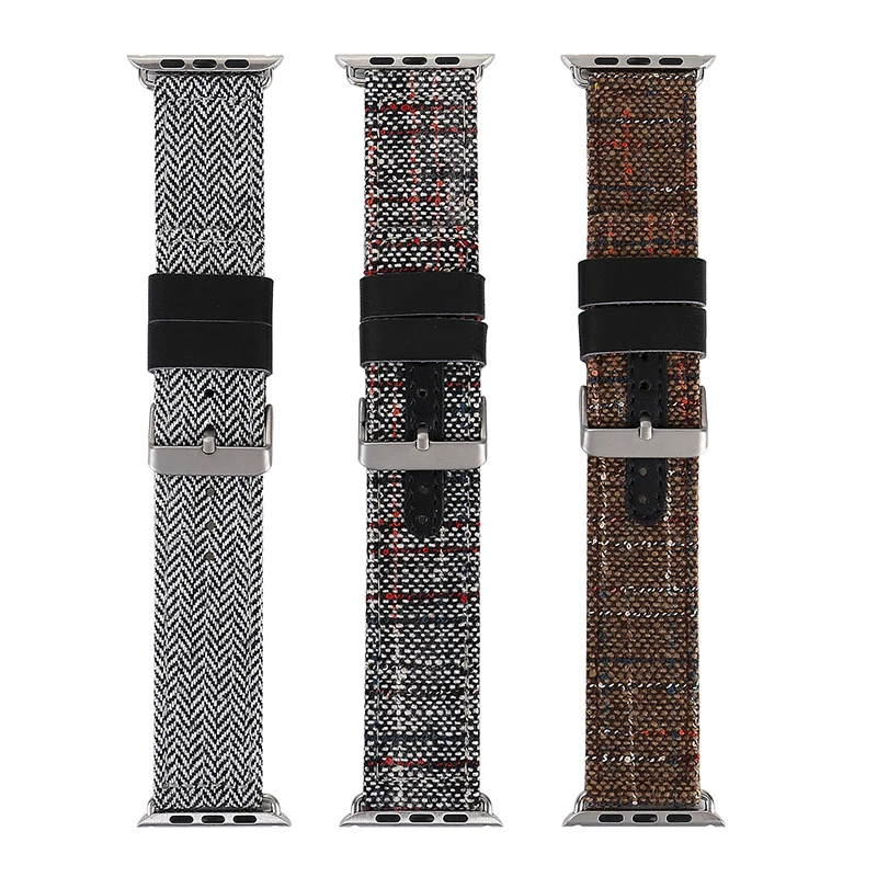 Ремешок кожаный для Apple Watch Series 4 38 42 мм браслет из льняной ткани наручных часов 1 2