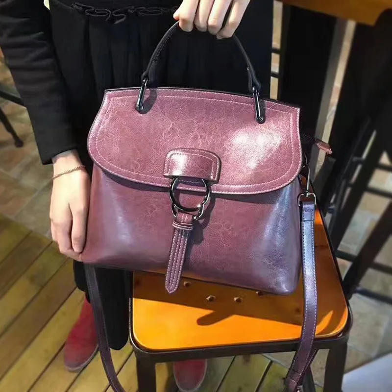 new bag with leather handbag oil wax single shoulder slant big women handbags luxury bags | Багаж и сумки
