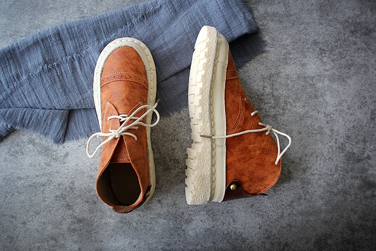 Careaymade-Short boots,women's shoes and ankle boots, antique leather flat shoes, handmade original autumn winter boots