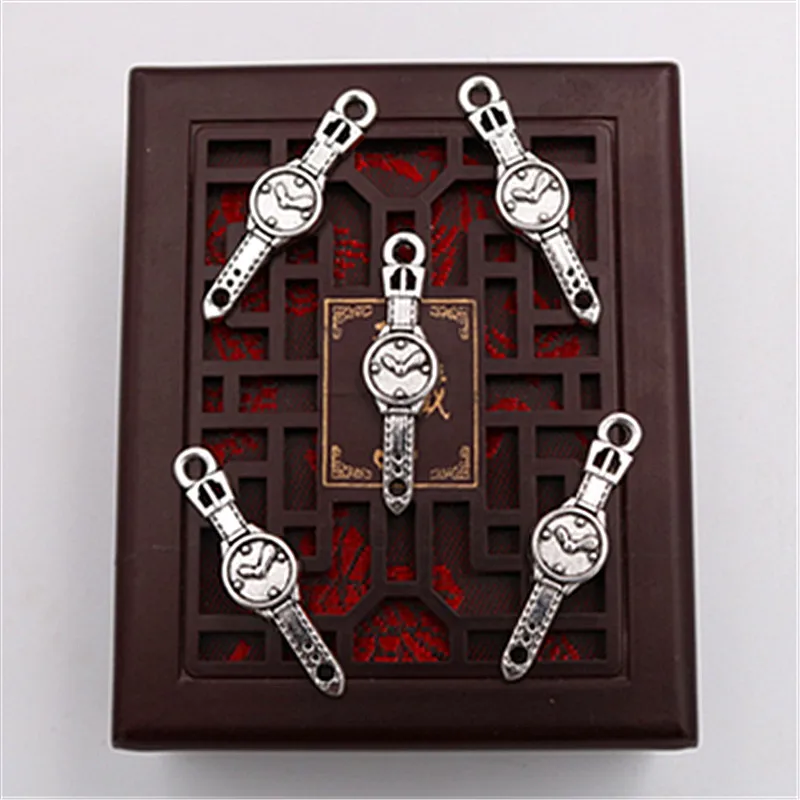 10pcs Antique Silver Color Retro Watch Charm Alloy Pendants Bracelet Key Chain DIY Metal Jewelry Findings 35*10mm A1434 | Украшения и