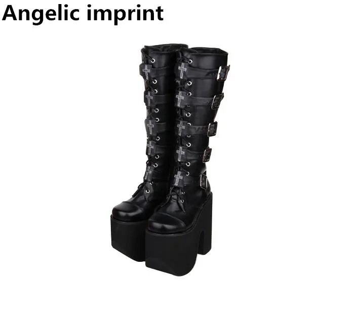 Angelic imprint mori girl/женские мотоциклетные ботинки в стиле панк; Женские ботинки в стиле Лолиты; женские туфли-лодочки на высоком каблуке; обувь принцессы; Размеры 33-47