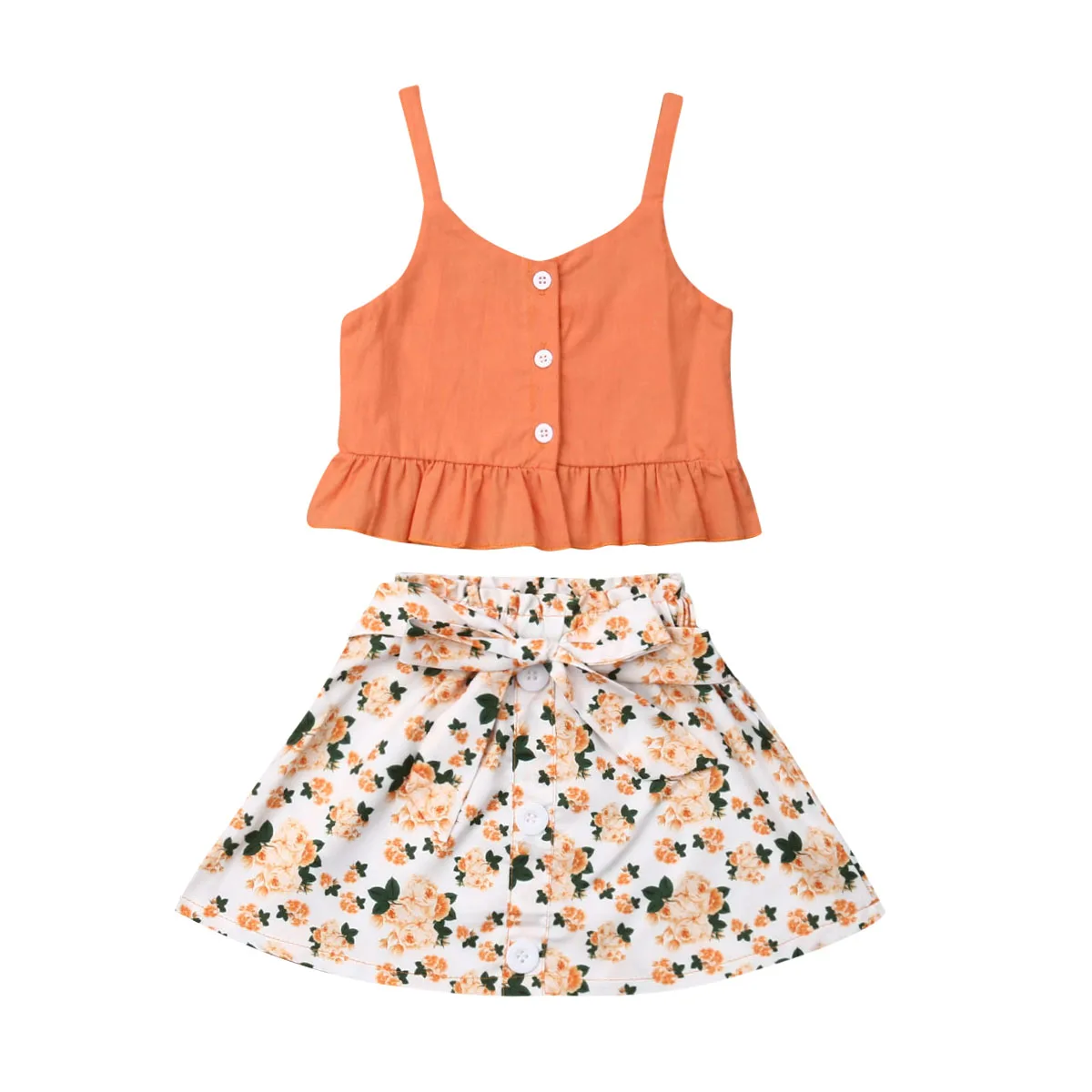 2 шт. топы на бретельках и юбка с цветочным принтом|Комплекты одежды для девочек| |