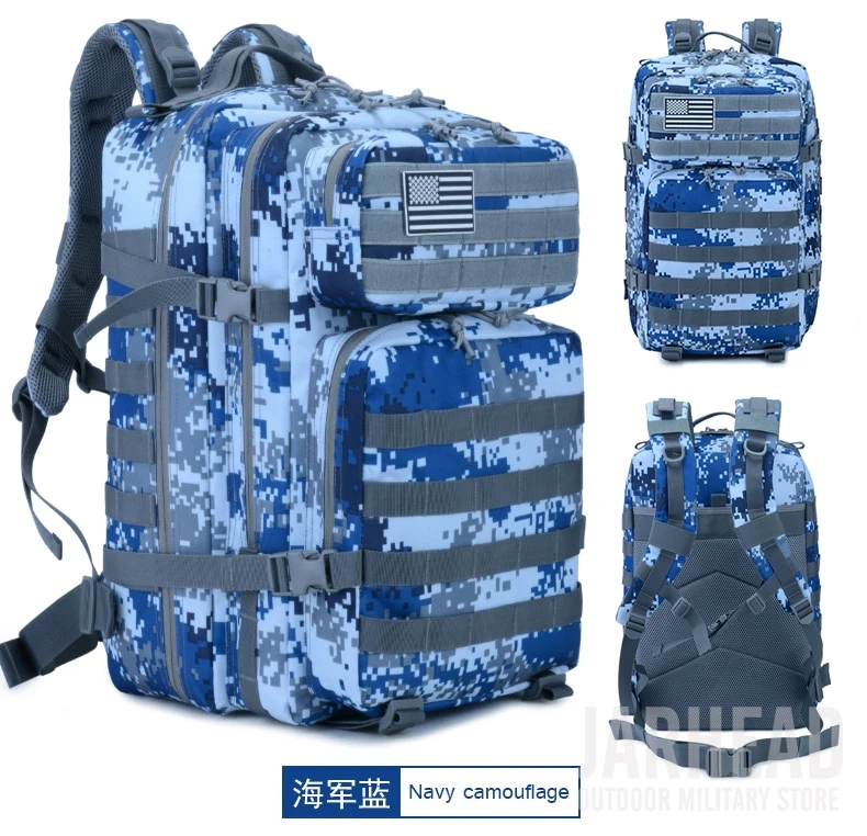 Темно-синий Тактический штурмовой рюкзак 3P EDC Molle, мужской рюкзак для занятий спортом на открытом воздухе, альпинизмом 45L, охотничьей походной Оксфордской сумкой