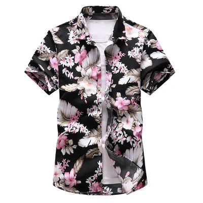 Летние Новые поступления рубашки мужские модные Гавайские рубашки с коротким рукавом с принтом Мужские повседневные пляжные рубашки с цветочным принтом большие M-7XL - Цвет: 6912