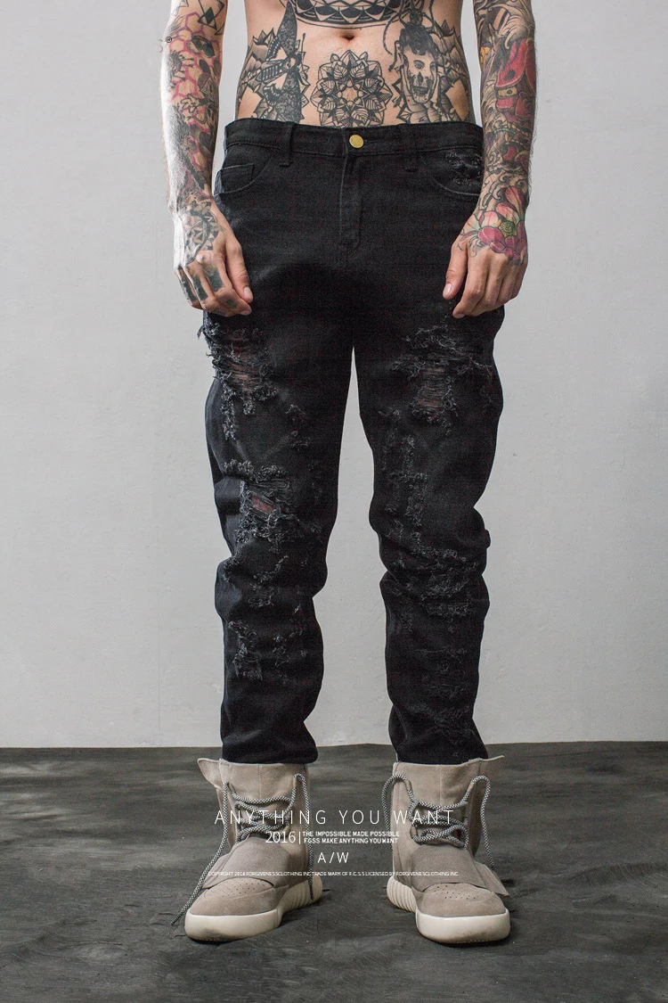 Джинсы с вышивкой и дырками метросексуальные Прямые рваные джинсы Брендовые