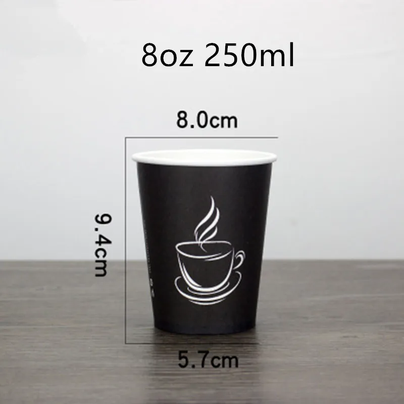 50pcs Creative black disposable coffee cup 250ml 400ml 500ml cold and hot drink beverage paper cups with lid takeaway package