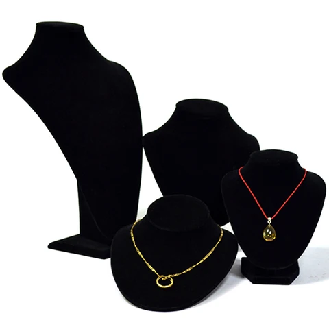 Бархатная шкатулка для ювелирных изделий, черный держатель для ожерелья с подставкой, вертикальный нагрудник