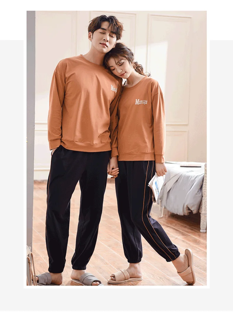 J& Q одинаковые пижамы для пар Новая модная Пижама для пар Мужская и женская домашняя одежда из хлопка пижамы размера плюс Карамель