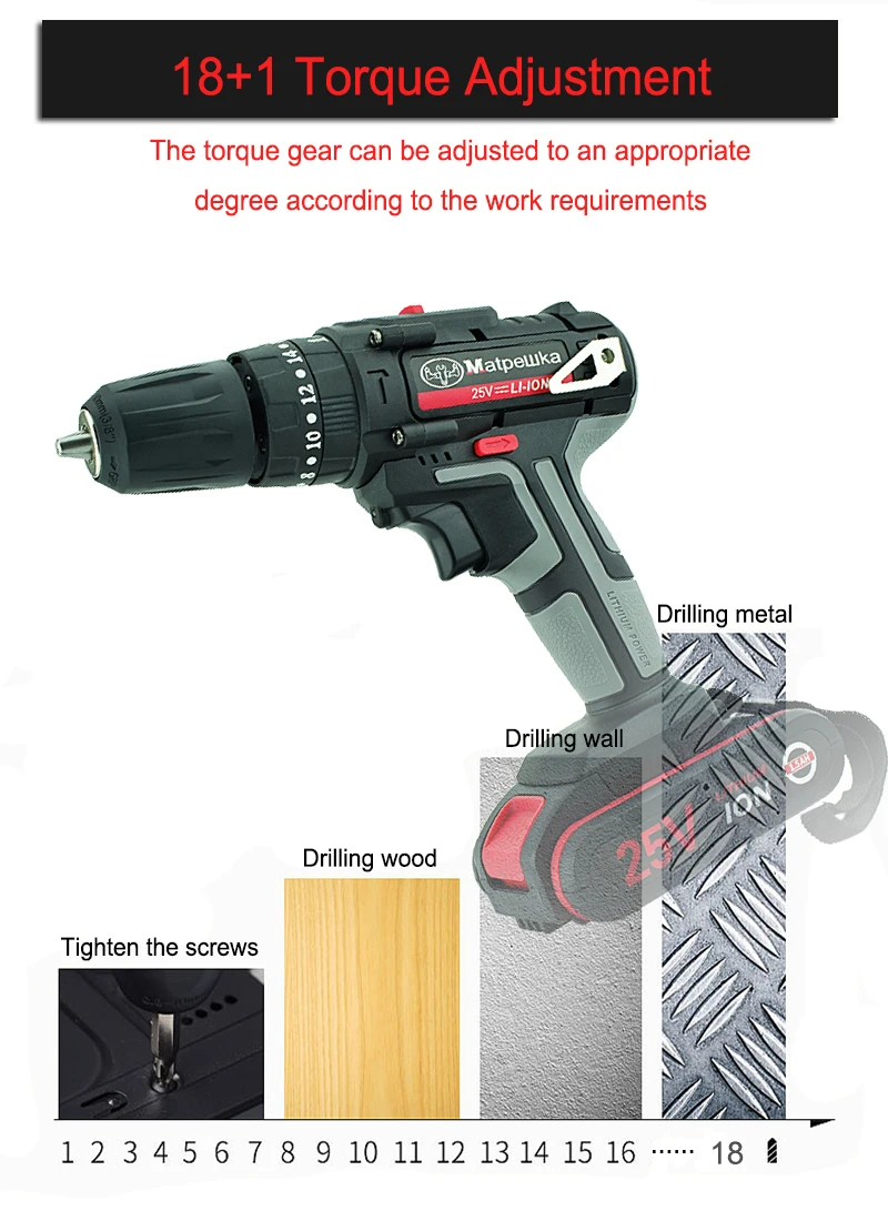 25 в высокое качество электрическая отвертка Ударная дрель Беспроводная перезаряжаемая литий-ионная батарея электрическая дрель электроинструменты+ подарки