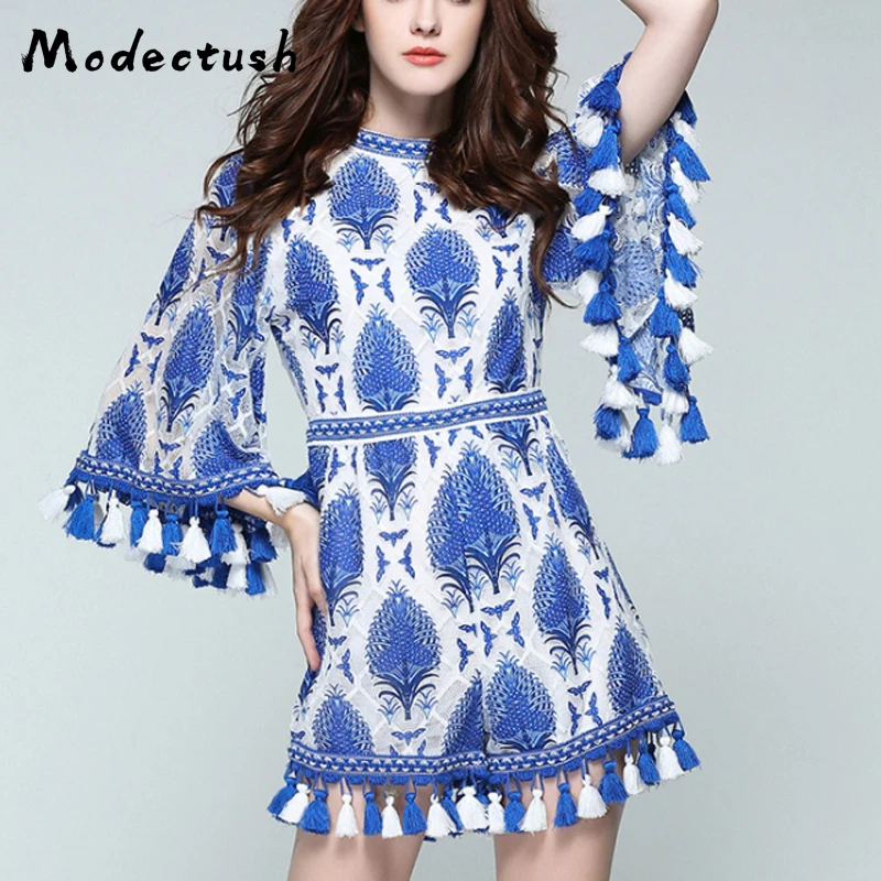 Modecrash Boho женский полый короткий зимний комбинезон Femme кисточкой кобинзоны с