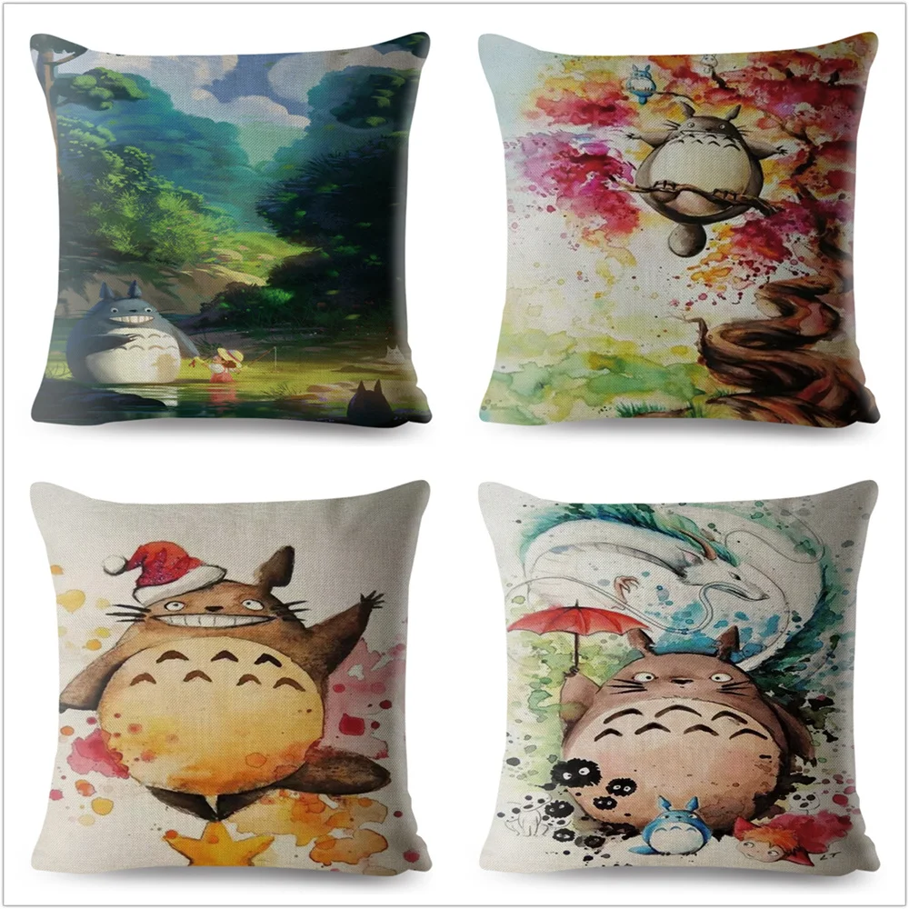 Акварель милые Подушка &quotТоторо&quot крышка домашний декор мультфильм японское