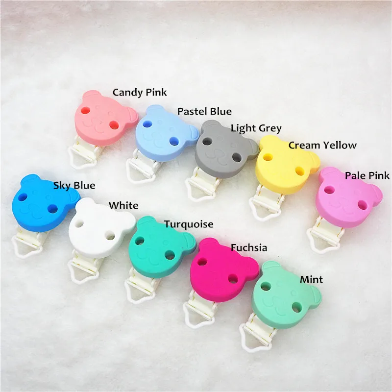 Chenkai 10pcs Silicone Bear Clips DIY Animal Baby Teether Pacifier Dummy Montessori Sensory Jewelry Holder Chain Toy Clips