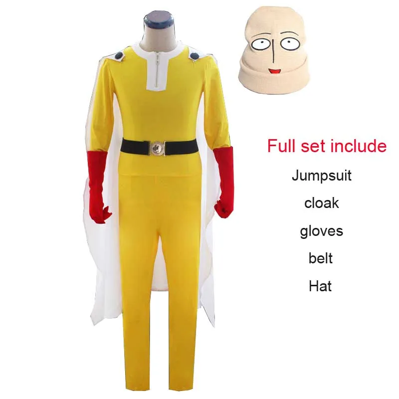Coshome One Punch Man костюмы для косплея Saitama Косплей костюмы+ плащ+ пояс+ шляпа+ перчатки полный набор для Хэллоуина Вечерние