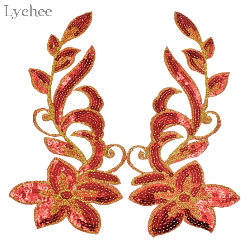 Lychee Life 1 пара нашивок с блестками и вышивкой цветок нашивка для одежды аппликация